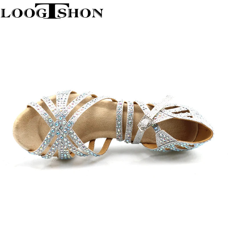 Loogtshon baile Rhinestone profesional baile latino tacón señora zapatos de baile zapatos de mujer hermosos y cómodos