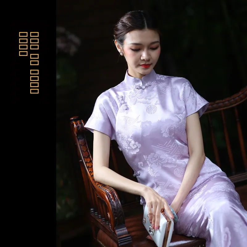 

Шелковое платье-миди с низким разрезом и коротким рукавом, повседневное, художественное, для дома, премиум-качество, с пуговицами