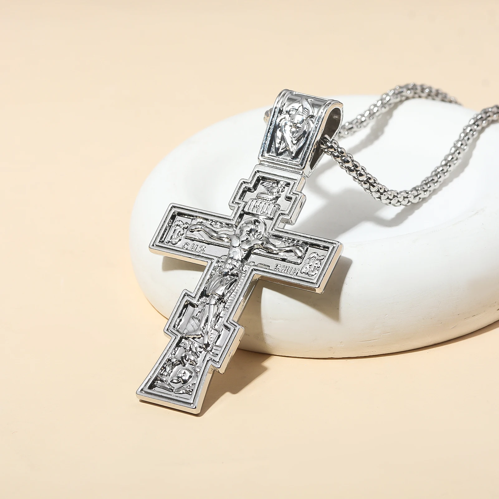 Movie John Wick Jesus Cross Necklace Crucifix Eastern Orthodox Prayer Big Pendant For Men Women Jewelry Accessories Gifts