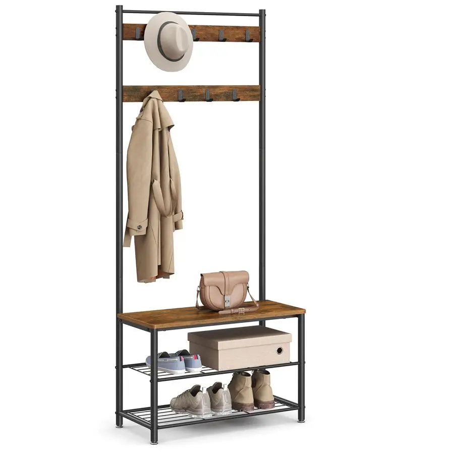 

Coat Rack, Hall Tree with Shoe Storage Bench, Entryway Bench with Shoe Storage, 3in1, Steel Frame, for Entryway, 12.6 x 27.6 x