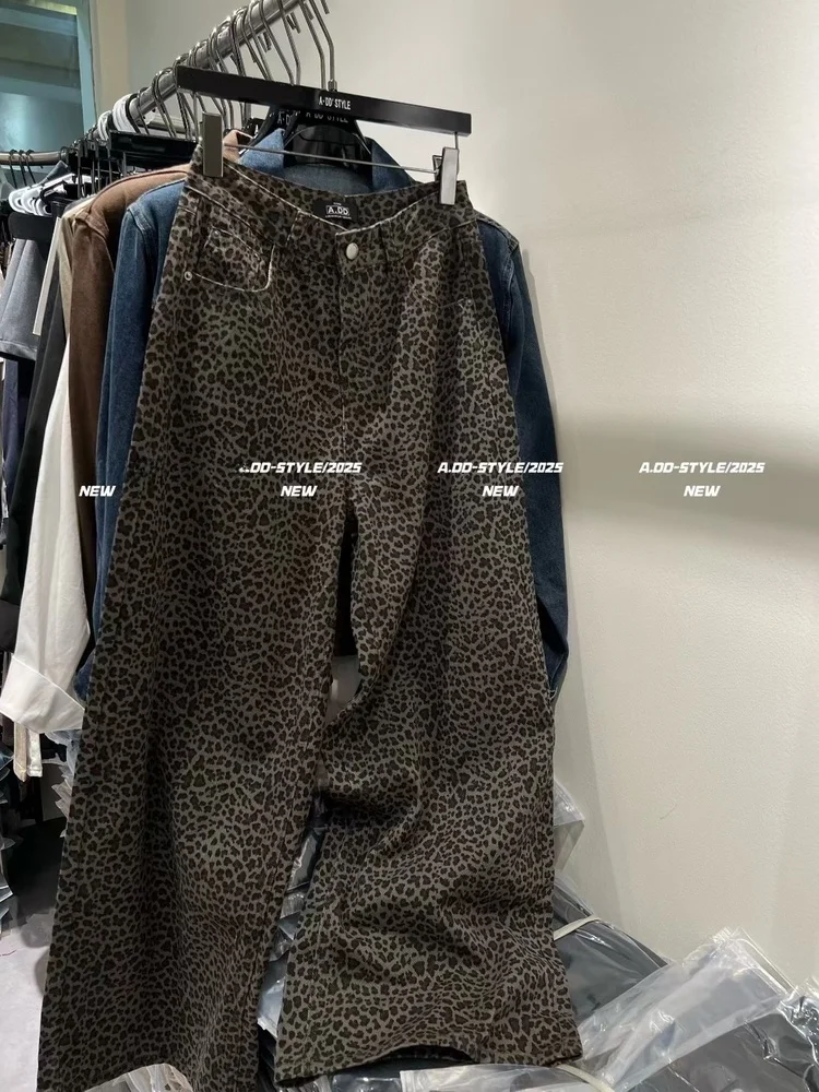 Taille haute imprimé léopard pantalons décontractés femmes Faion rétro Sle jambe droite coupe ample pantalon pour dames automne 2025
