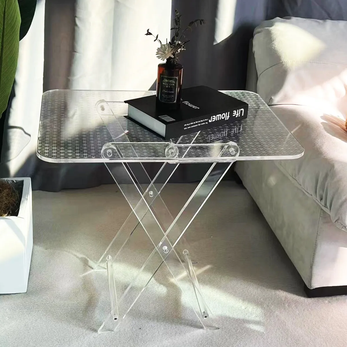 

Luxurious Acrylic Coffee Table - Foldable Transparent Edge Table, Stylish Living Room Sofa Table - Patterned Tabletop Dragon