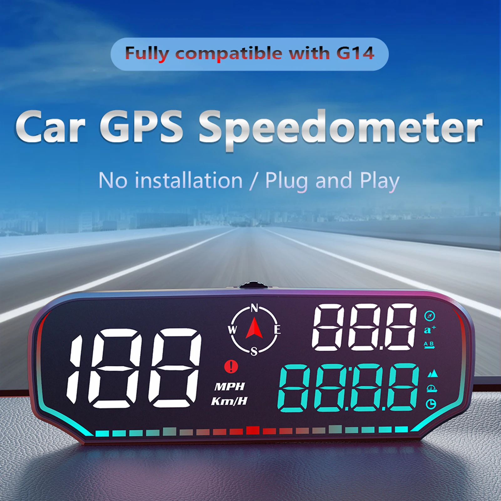 

G14 Car GPS HUD Speedometer Meter Overspeed Alarm Automotive Head Up Display Off-road Vehicle Accessory Fatigue Driving Alarm