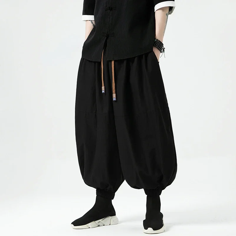 Man Cotton Linen Wild Leg Pants Casual Loose Harem Pants Man Bloomers Summer Baggy Male Traditional Pants Trousers Joggers Men