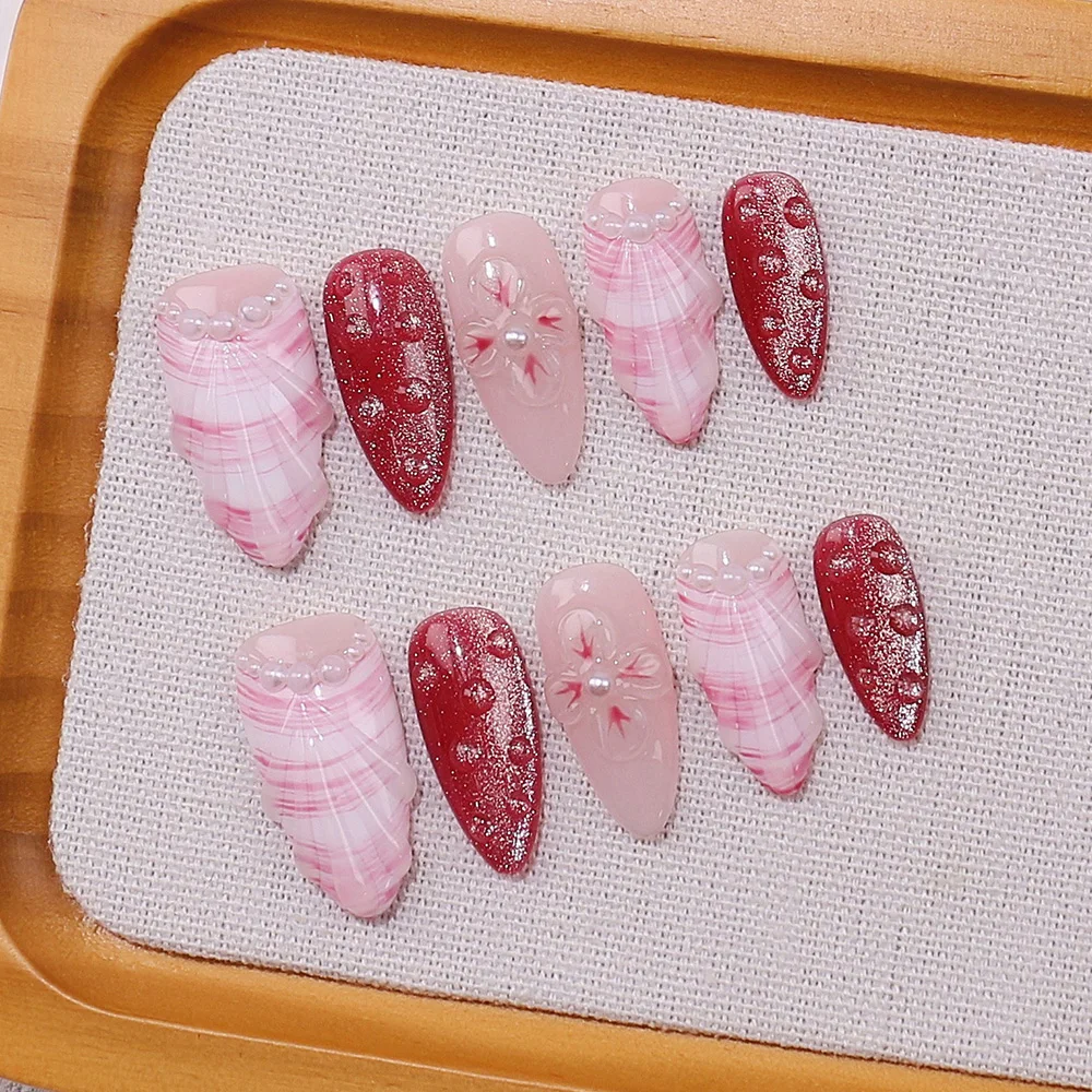 10pcs Medium Almond Handmade P - Nail Art Red recension och pris