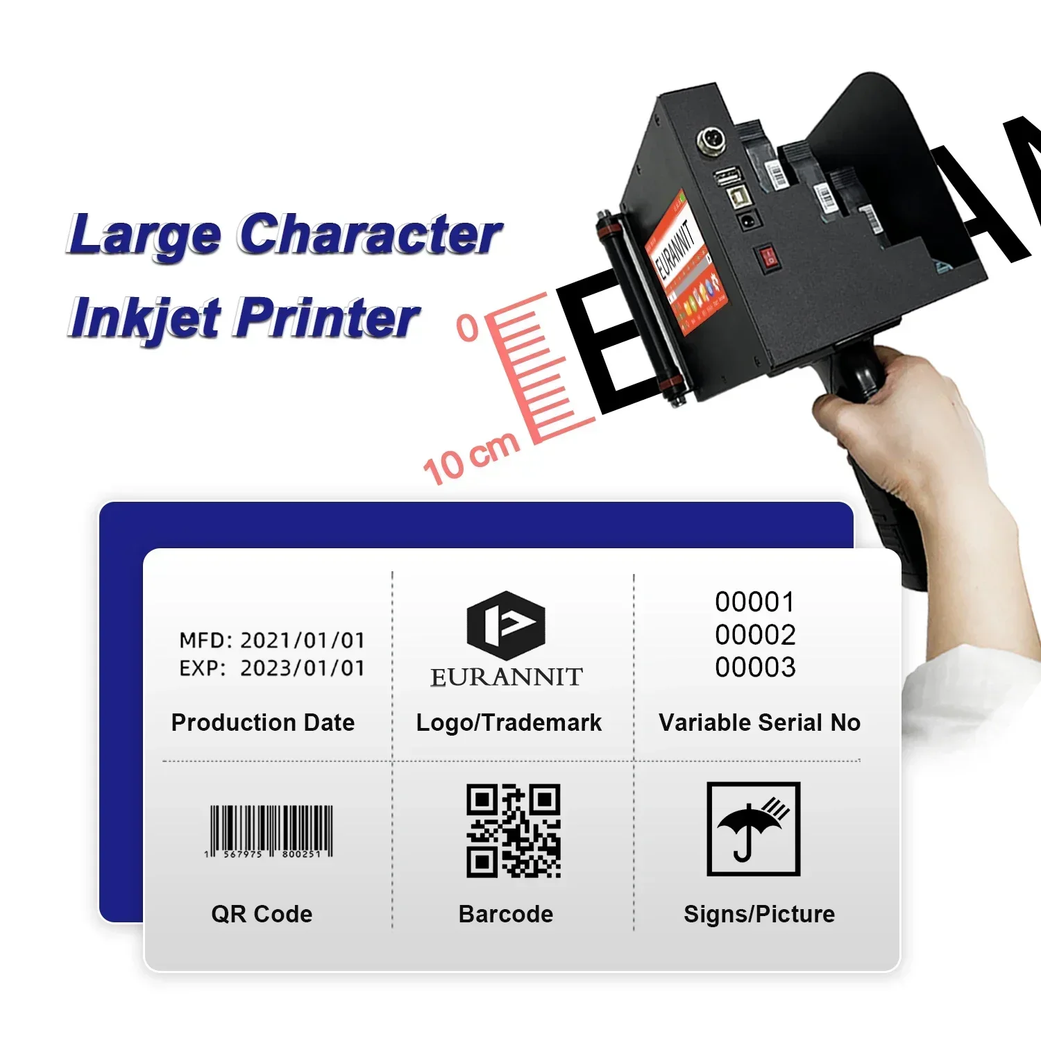 EURANNIT 730Plus 100mm Portable Printer Handheld Thermal Inkjet Printer QR Barcode Batch Number Logo Expiry Date TIJ Printer