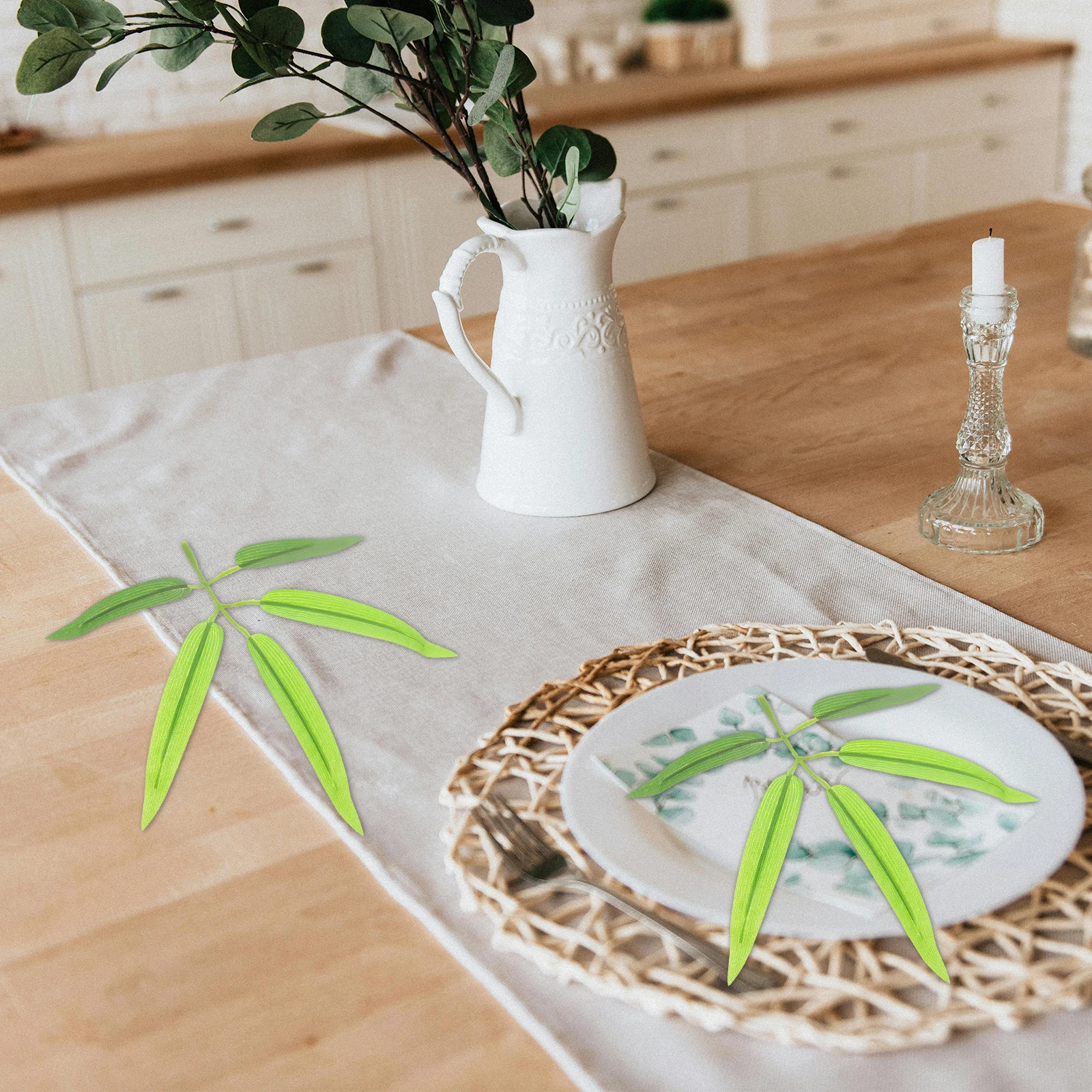 

20 Pcs Artificial Bamboo Leaves Realistic Decoration Accessories for Bedroom Living Room Plastic Green Leaf Arrangement Faux