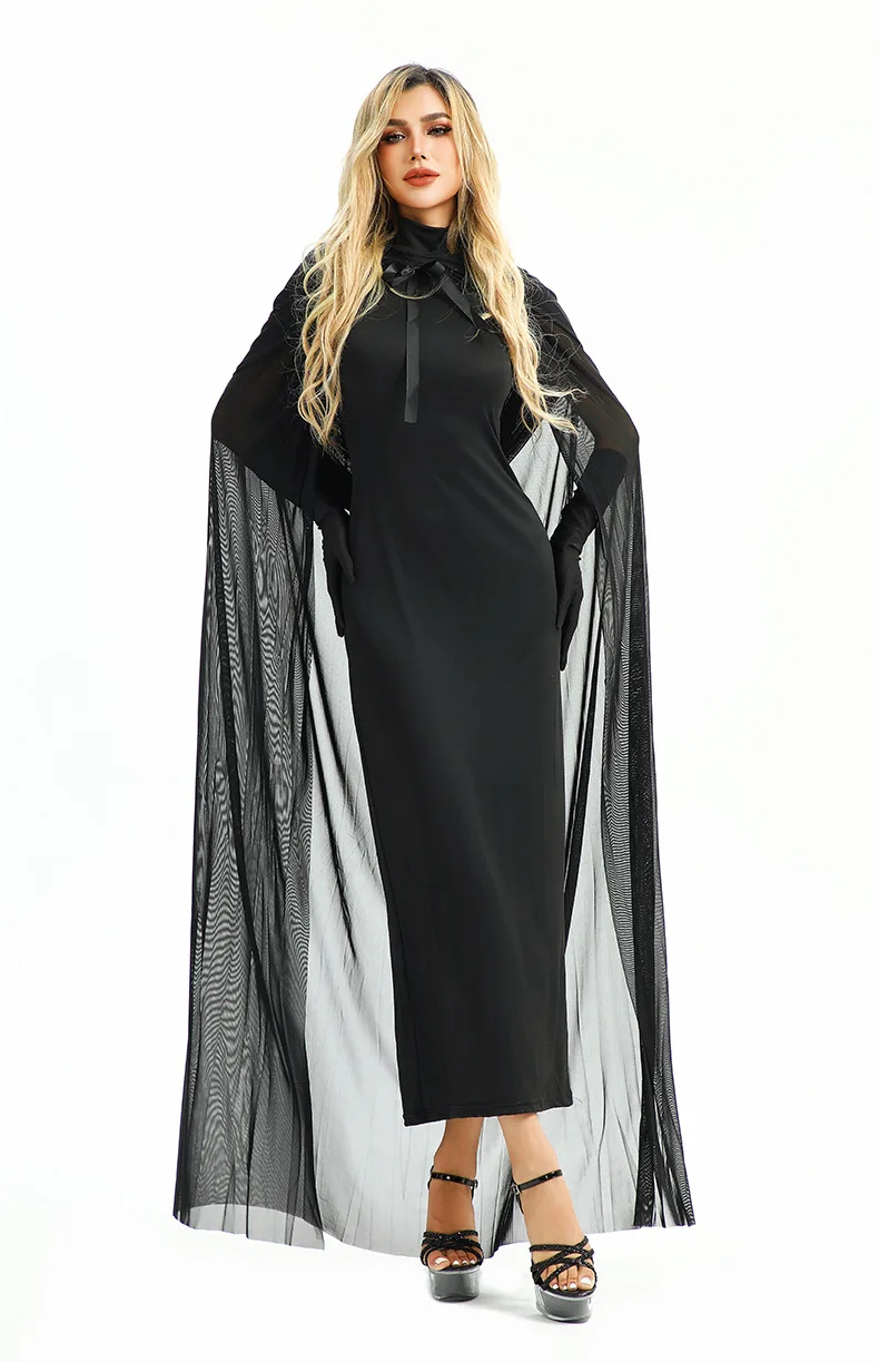 Robe Sorcière Gothique Noire avec Cape à Capuche et Gants – photo 7