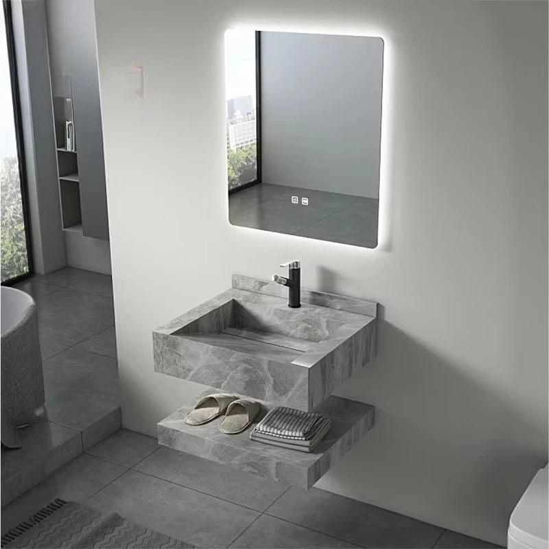 Customized LED Double-Layered Sintered Stone Wash Basin Modern Marbled Design Integrated Sink Slope Framed for Hotels Resorts
