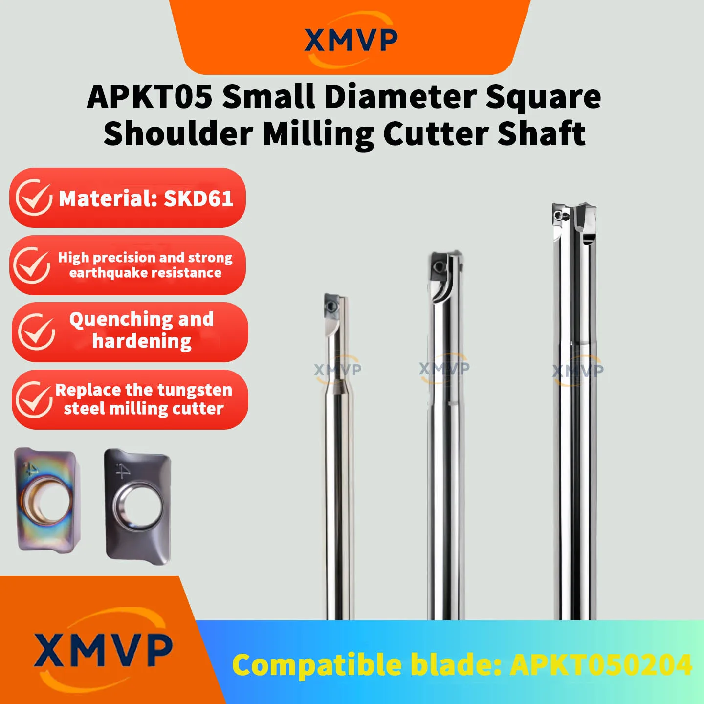 APKT050204 Small-diameter square shoulder milling cutter shaft D6/7/8/9/10/12/ Replacement tungsten steel milling cutter