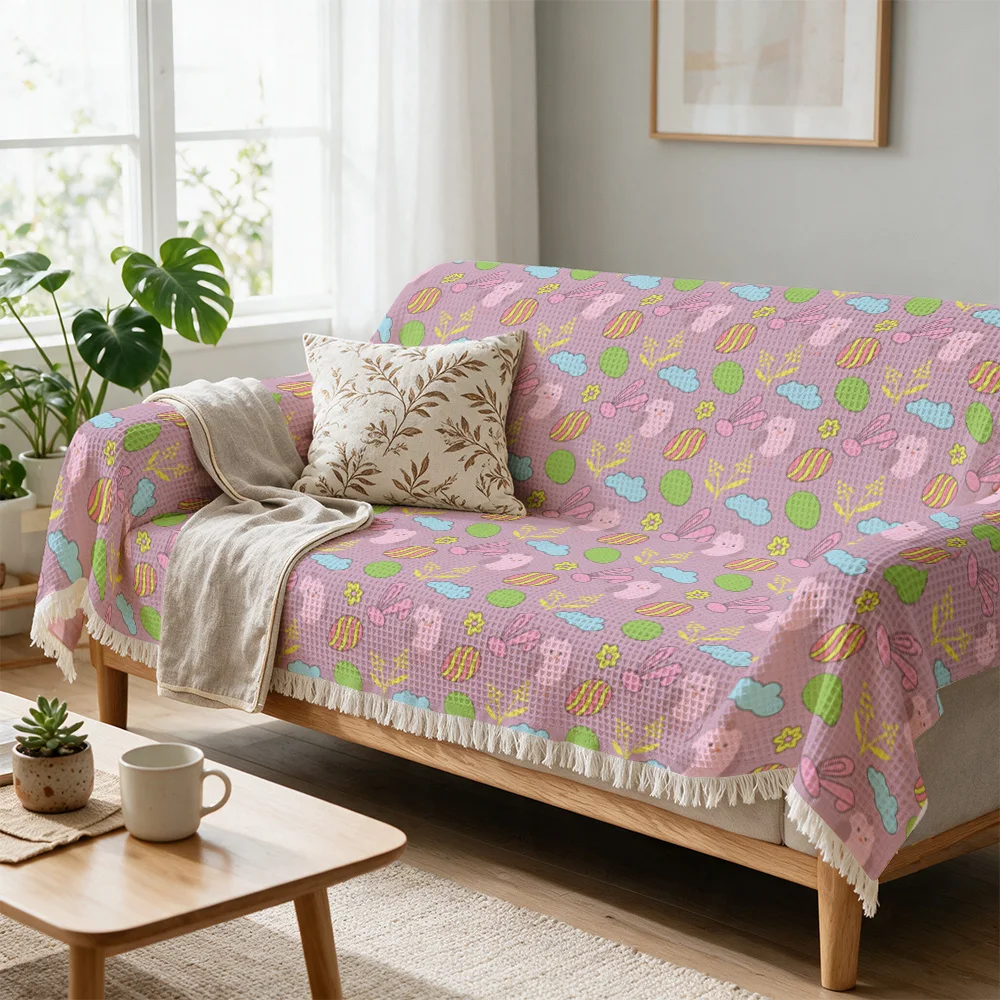 Decorative Floral Crochet Sofa Throw Blanket Cozy Knit Couch Cover Accent Throw for Living Room Home Decor Spring Springtime Bed