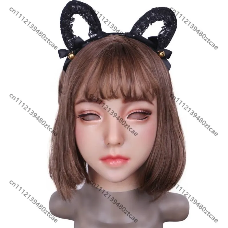Full Face Silicone Mask for Male to Female Simulation Headgear Full Package Cosplay Prop for Party Performance and Role Play