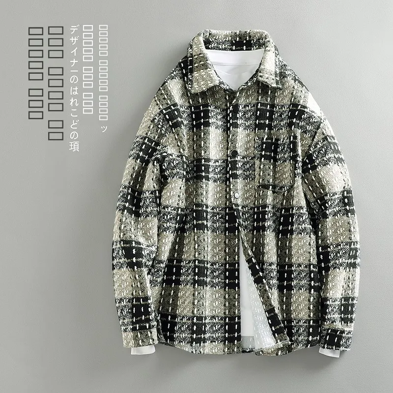 

Мужская осенне-весенняя куртка в стиле ретро с длинным рукавом и воротником, в клетку, в стиле преппи, для создания стильного парного образа, повседневная мода