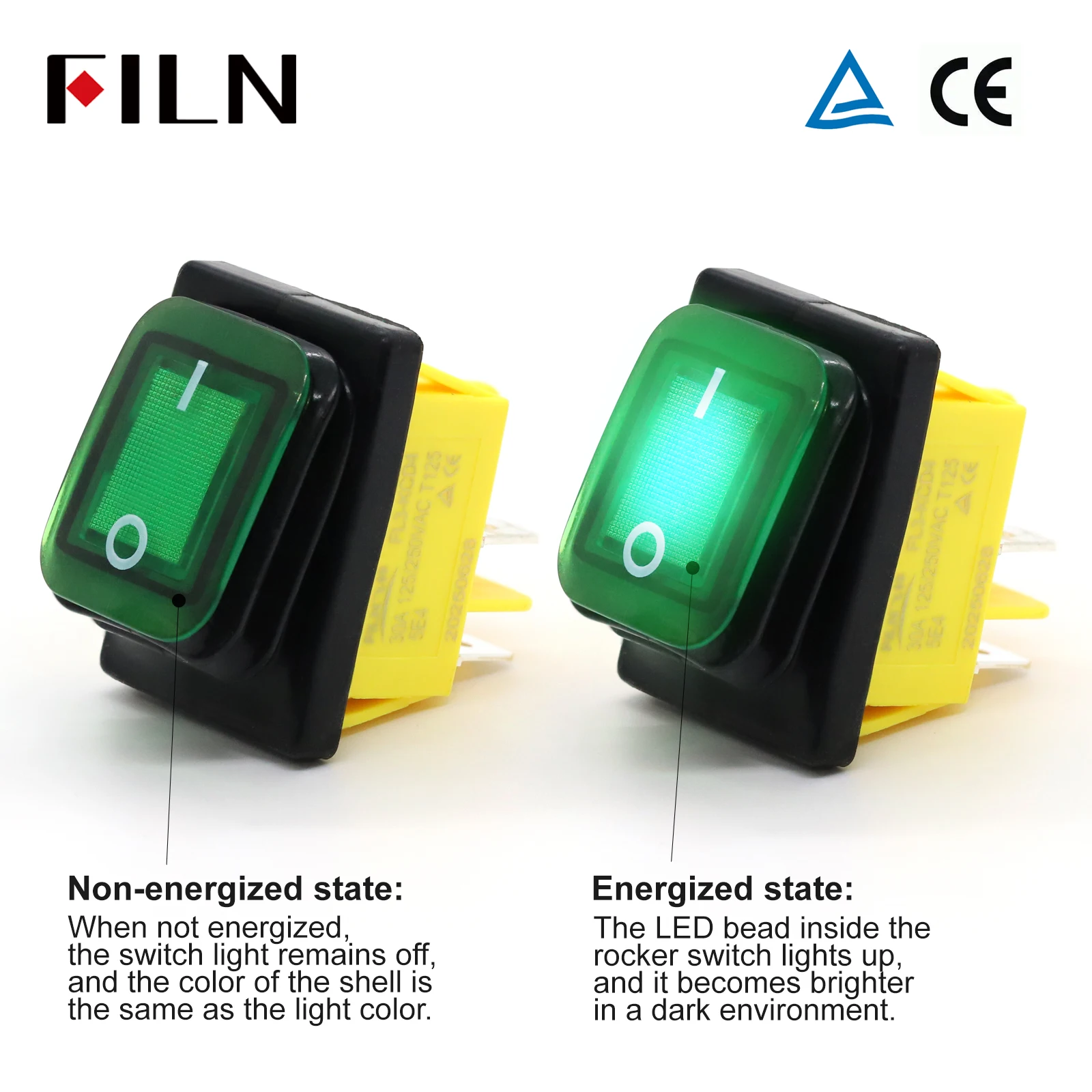 FILN 30A 12V 24V 110V 220VLED Rocker Switch  Waterproof IP65 ON OFF Heavy Duty 4 Pin DPST Sealed  Auto Boat Marine Toggle 30x22 image 2