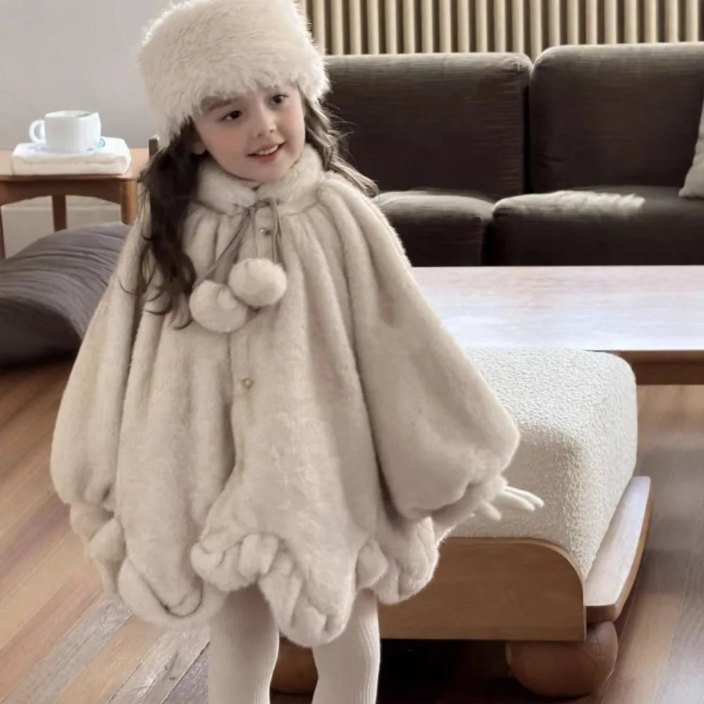 

Girls Coat 2025 Autumn Winter New Fashion Girls High Collar Hairy Coat Warm Faux Fur Thick Coat
