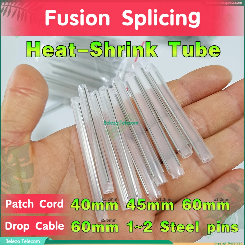 

1000pcs 500pcs/lot 40 45 60mm of Jumper 60mm Drop Cable 1/2pins Smoove Optic Splice Tubo Bare Fiber Heat Shrinkable Tube Sleeves