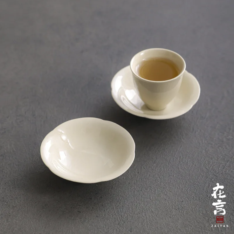 

Vintage Lotus Petal Tea Cup Coaster with Plant Ash, Household Ceramic Tea Tray Heat-Resistant, Insulated Kung Fu Tea Set