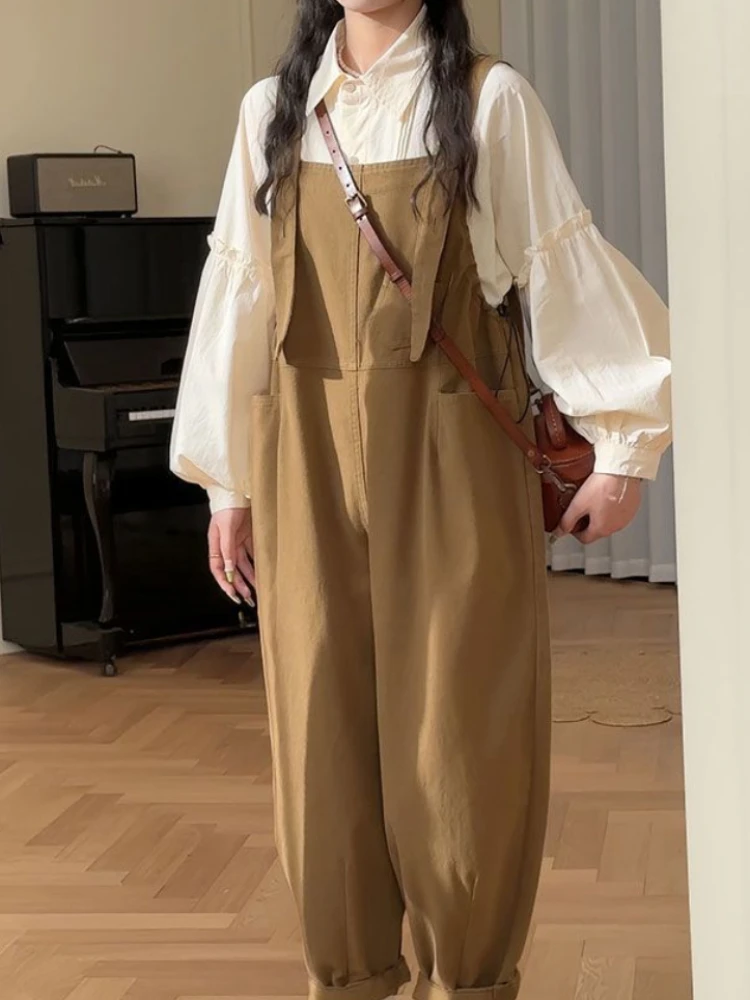 

Solid Jumpsuits Women Kawaii Spring Korean Style Preppy All-match Design Loose Fit Students Casual Girl Aesthetic Clothing Daily