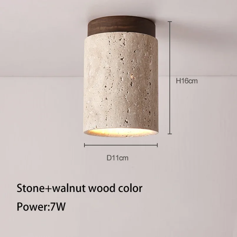 Wabi Sabi Wood Travertine Ceiling Mounted Light for Hallway Bedroom Downlight Stone Tube Decoration Lamp Fixtures Japaness