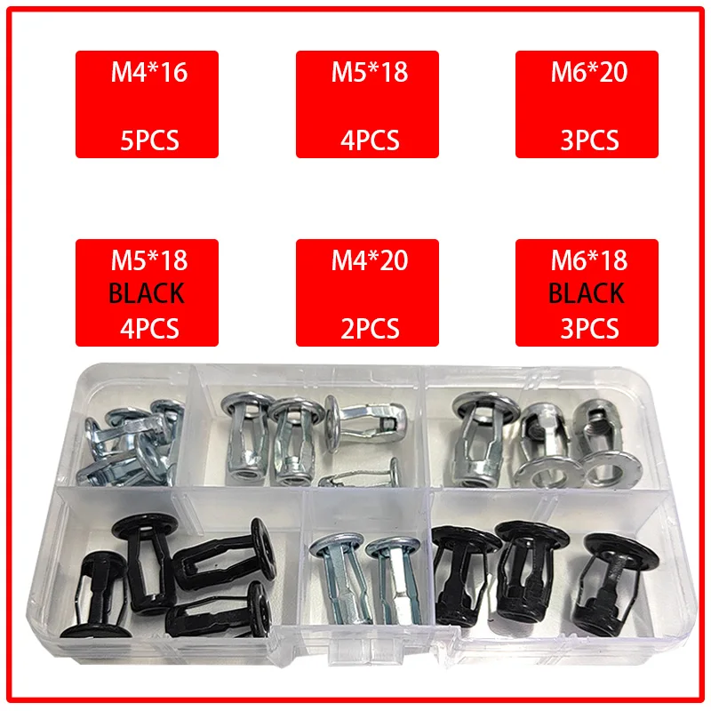 M4 M5 M6 Petal Nut Lock Rivets Set Black Steel Galvanized Riveter Iron Fixed Plate Car License Nuts Hollow Rivet Assortment Kit