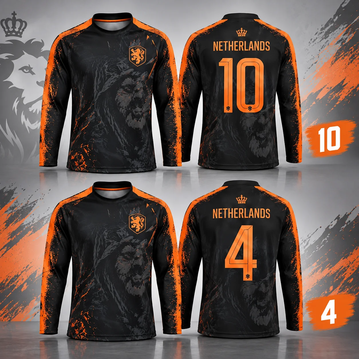 Netherlands Football Long Sleeve Jersey Unisex Soccer Graphic Fan Tee Family Matching Adults Kids Casual Sports Match Day Top