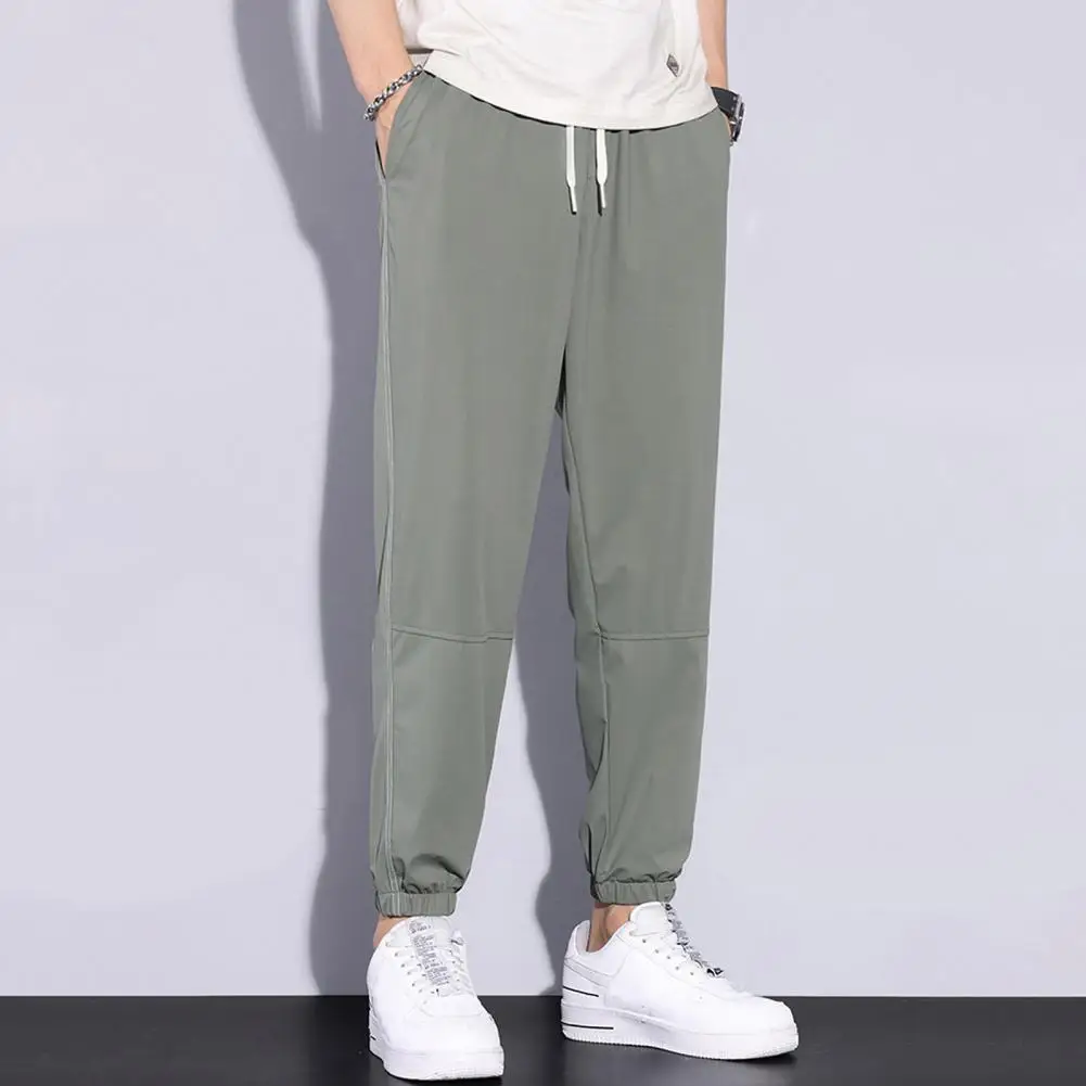 Stylish Men Trousers  Solid Color Casual Men Summer Trousers  Ice Silk Men Summer Pants