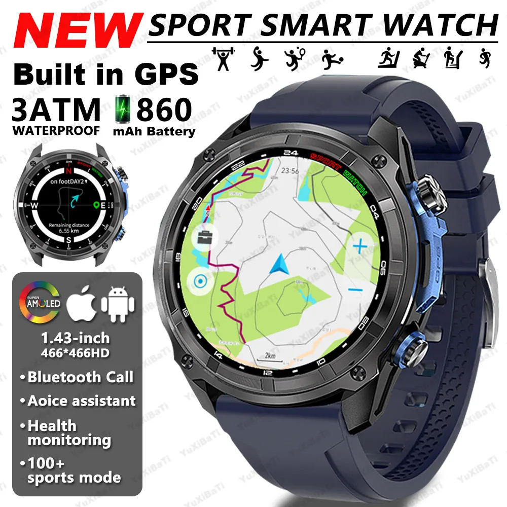

Новые военные GPS T-Rex ультра умные часы мужские 1,43 "HD AMOLED экран встроенная карта GNSS компас водонепроницаемые уличные умные часы