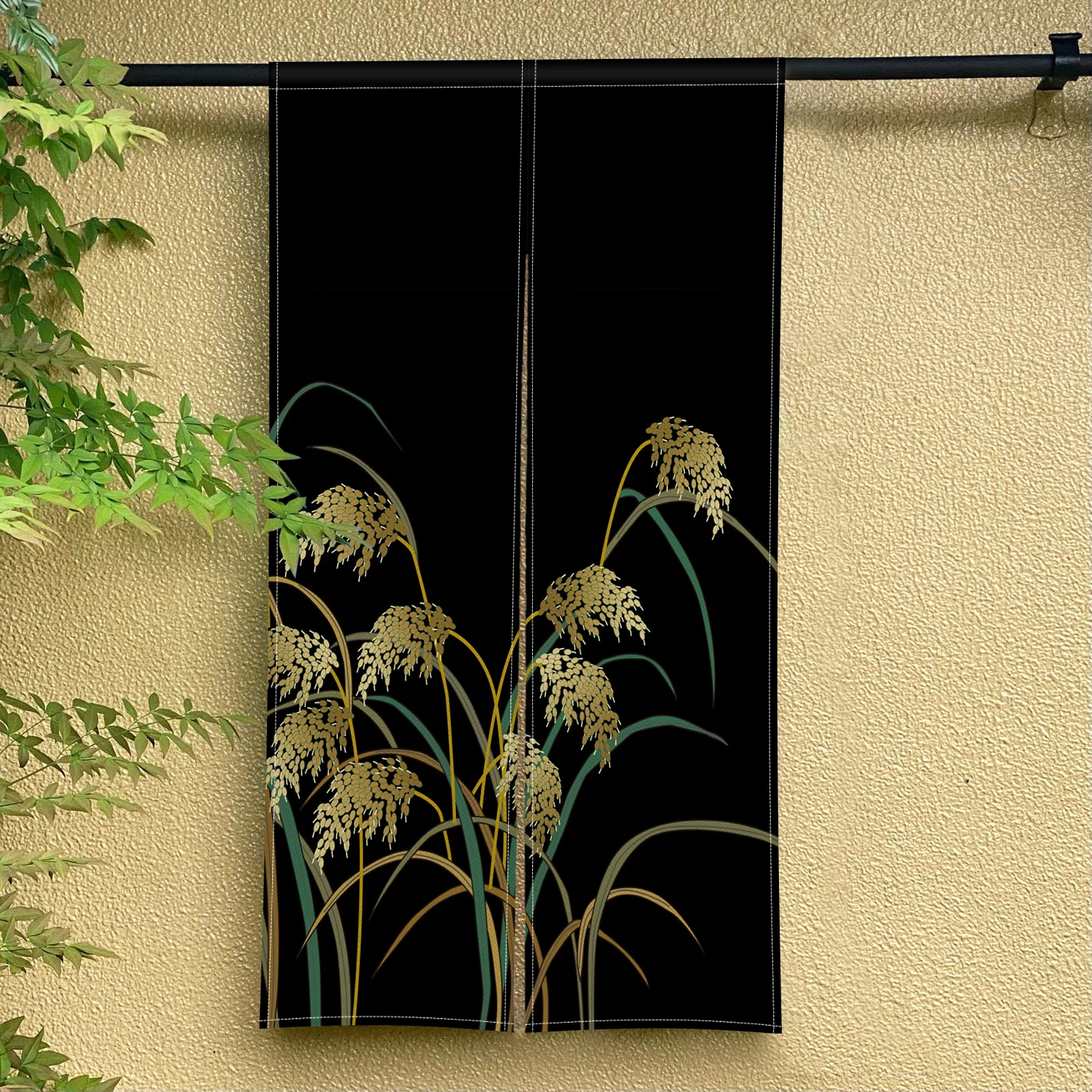 Luxury Black Gold Noren Door Curtains Koi Fish Wave Izakaya Dining Room Partition Linen Doorway Curtains Kitchen Half Curtains