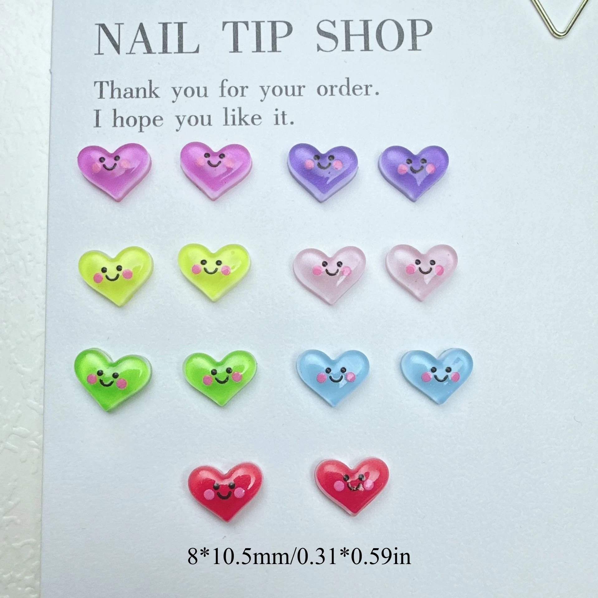 30/50/100Pcs 8*10.5mm Heart Shaped DIY Nail Art Decorations Smiley Faces Multicolor Wearable False Nails Accessories