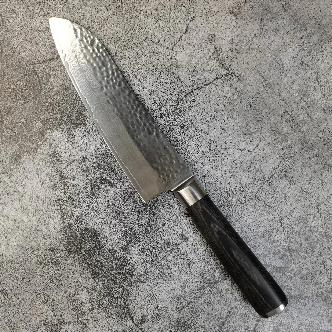 

6.9 Inch Santoku Knife 67-layers Damascus VG10 Steel Blade Micarta Handle Slicing Cleaver Handmade Forged Kitchen Sharp Knife