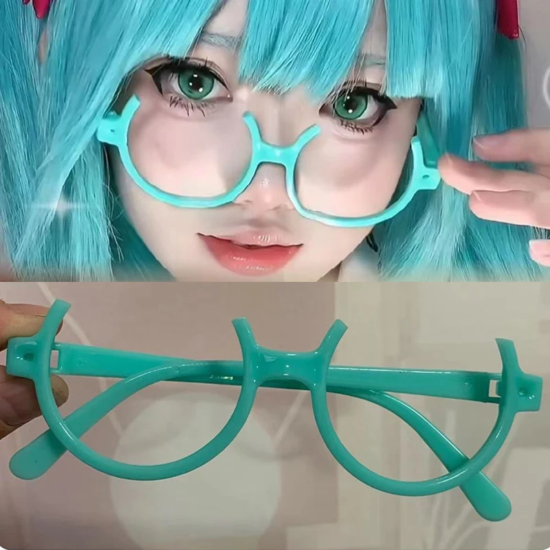 Accessoires de cosplay Vocaloid Anime Kawaii, demi-monture, lunettes sans lentille rétro bleues, accessoires de décoration de fête de carnaval unisexe, adultes et enfants