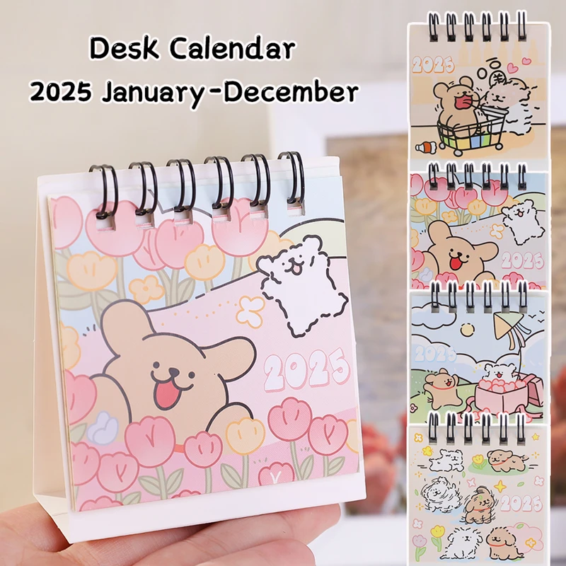

2025 Mini Desk Calendar Cute Coil Planner Cartoon Dog Desktop Calendar Daily Organization To Do List 2025 Coil Calendar Home New