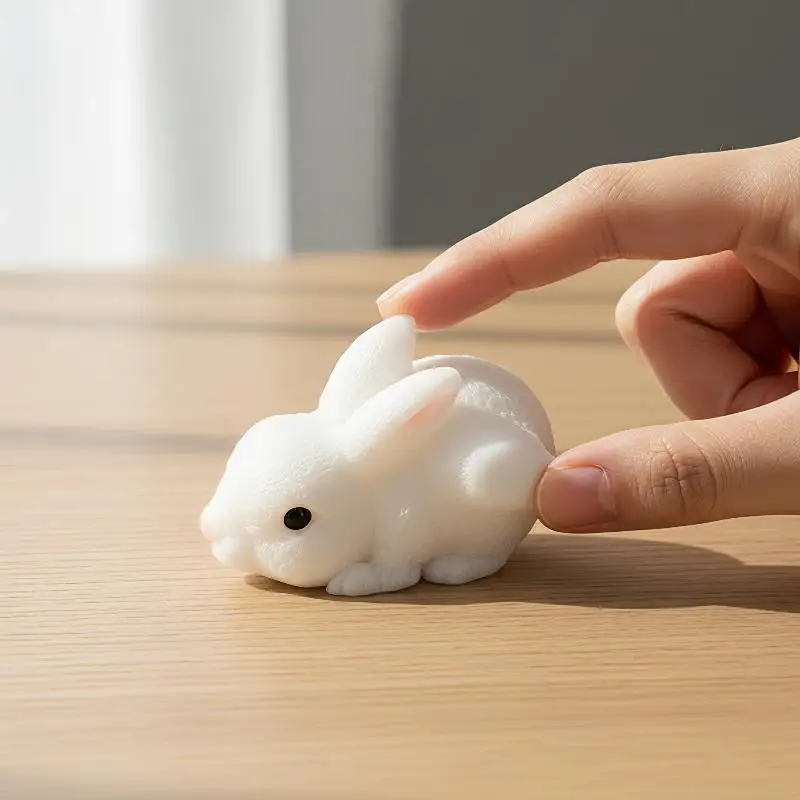 Soft White Rabbit Calming Squeeze Toy Cute Kawaii Bunny Fidget Stress Relief Gift for Kids Party Game Prizes