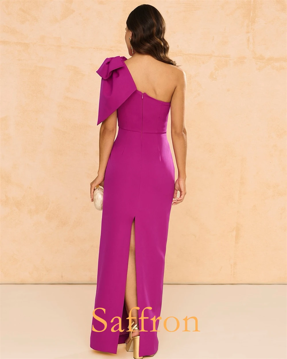 تخصيص مزاجه غمد الظهر الشق مساء اللباس حساسة القوس فساتين المشاهير رشيقة واحدة الكتف فستان العودة للوطن