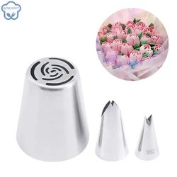 3PCS Russian Pastry Nozzles For Cream Icing Piping Nozzles Cake Decoration Tips Leaf Tulip Rose Cake Nozzles Confectionery Tools
