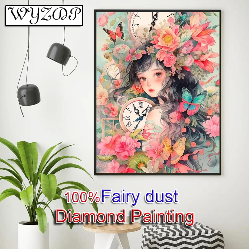 WYZDP 100% Fairy Dust Diamond Painting Kits Cartoon girl Square Diamond embroidery Wall Art Rabbit Diamond Art Fairy Dust Decor