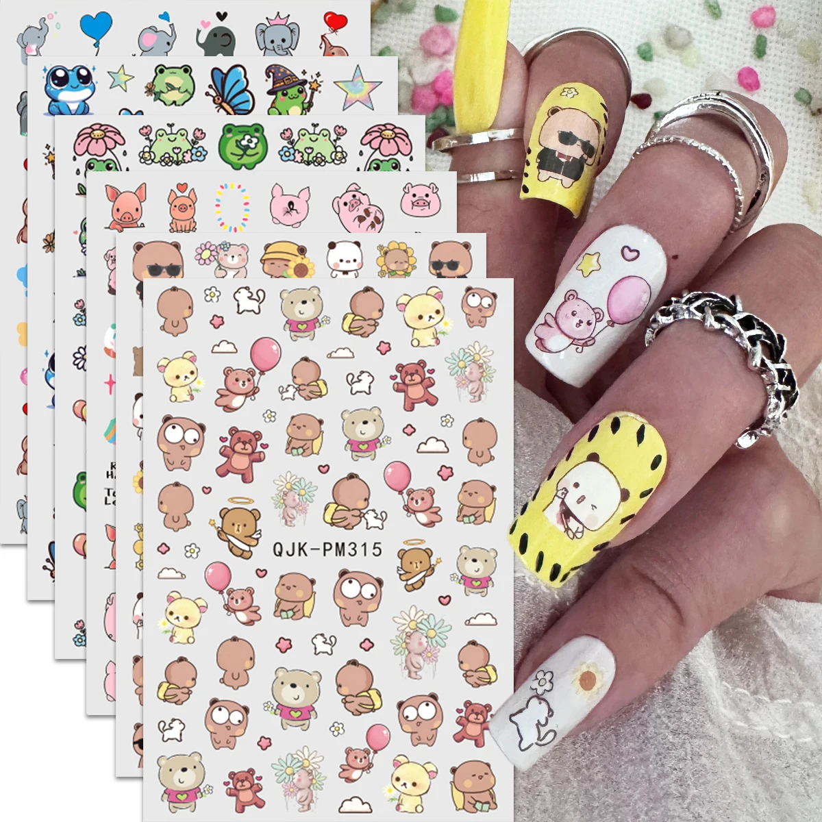 6pcs cartoon cute animal nail art stickers, easy application for nail decoration, DIY, gifts, party makeup styling