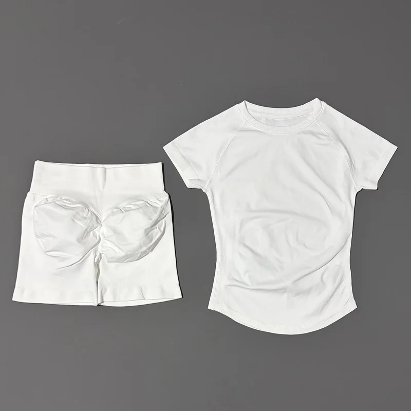 2 Piece Workout Outfit for Women HISTELLO Seamless Gym Set with Shorts - White