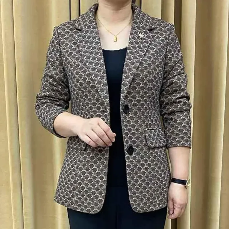 

2025 New Spring Autumn Chic Printed Occupation Blazer Outwear Women's Fashion Slim Single-Breasted Office Blazer Tops