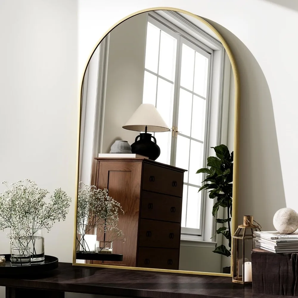 مرآة حائط مقوسة بإطار ذهبي مقاس 24 × 36 بوصة للحمام وغرفة النوم وغرفة المعيشة وديكور المنزل #2