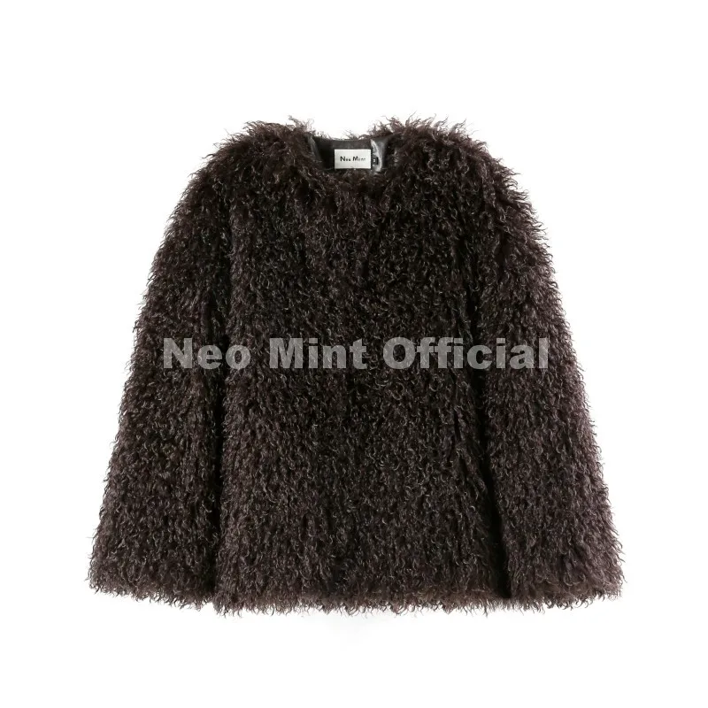 Neo Mint Winter 2026 Hot Chocolate Fluffy Chunky Sheep Fur Coat Women Oversized Overcoat Outerwear Ins Street Fashion Fur Jacket