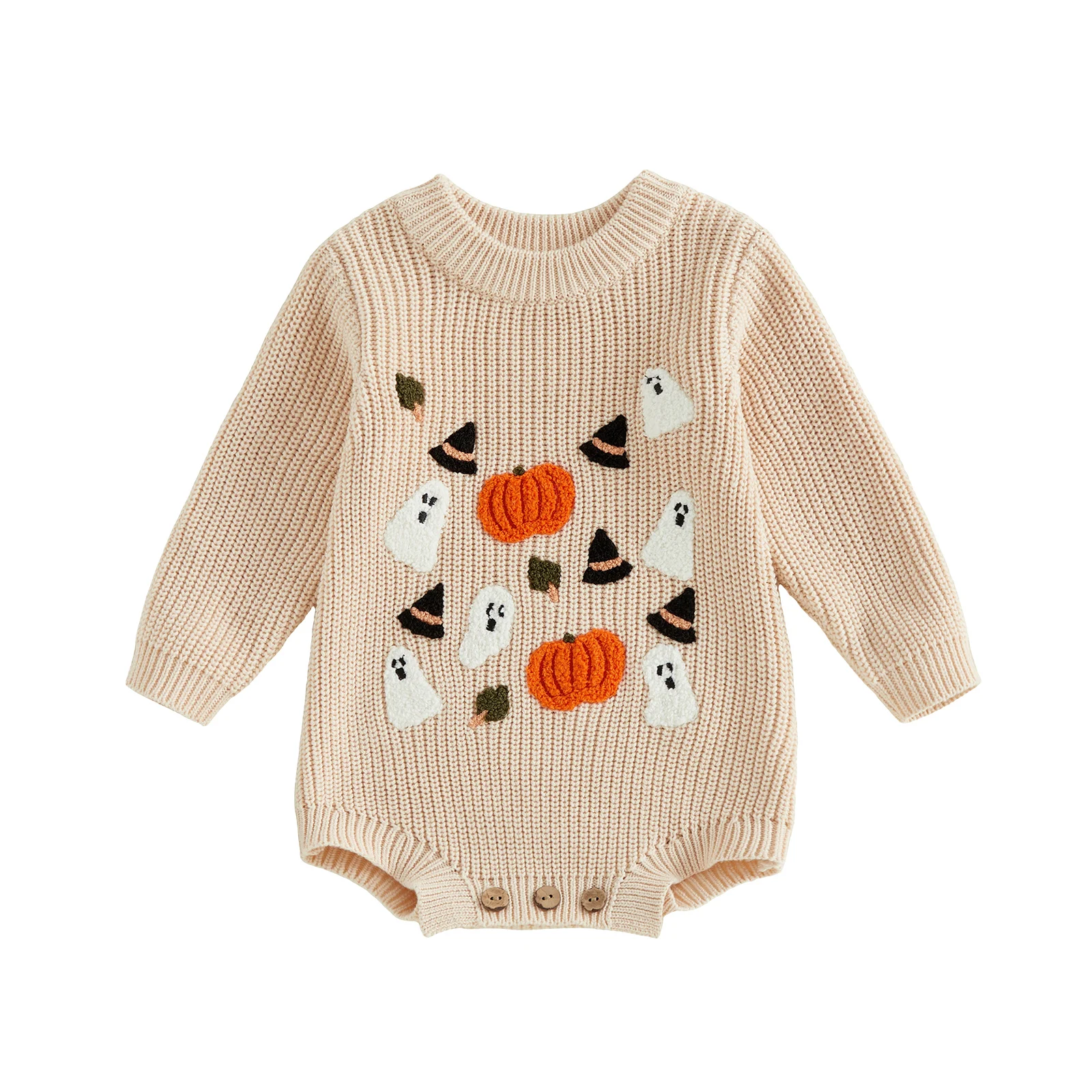 Baby Boys Girls Halloween Romper Long Sleeve Round Neck Embroidery Bodysuit Newborn Sweater