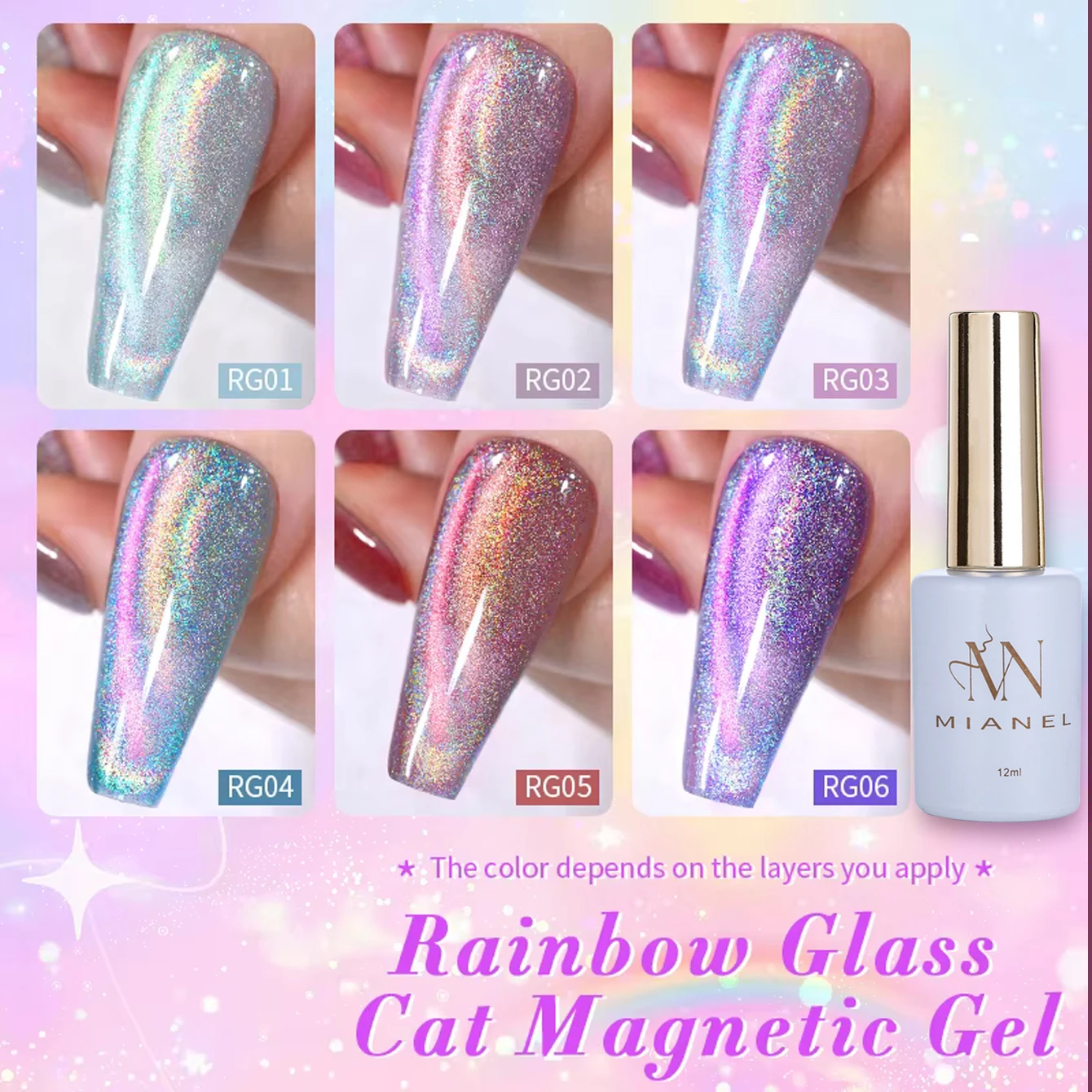 MIANEL 1-10pcs Super Flash Laser Rainbow Cat Eye Gel Unha Polonês Versátil Brilho Olho de Gato Diamante Pigmento Brilho Rainbow