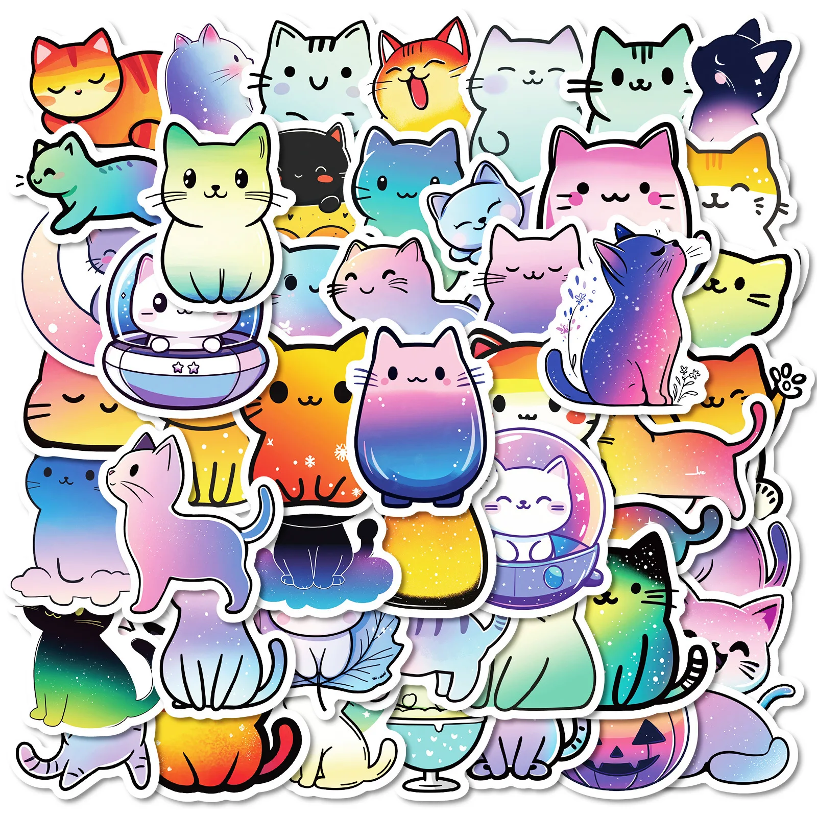 50/100 Uds. Pegatinas de Graffiti de Gatos Coloridos Súper Geniales para Decoración de Fundas de Teléfono, Monopatines y Tablets (DIY, Venta Caliente en Amazon)