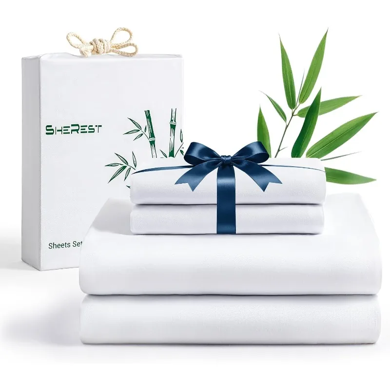 SheRest Sheet Set, Premium 100% Viscose Derived from Bamboo, Silky Soft Cooling Bed Sheets, Breathable Deep Pocket up to 16 Inches, Luxury Smooth Bedding for Hot Sleepers