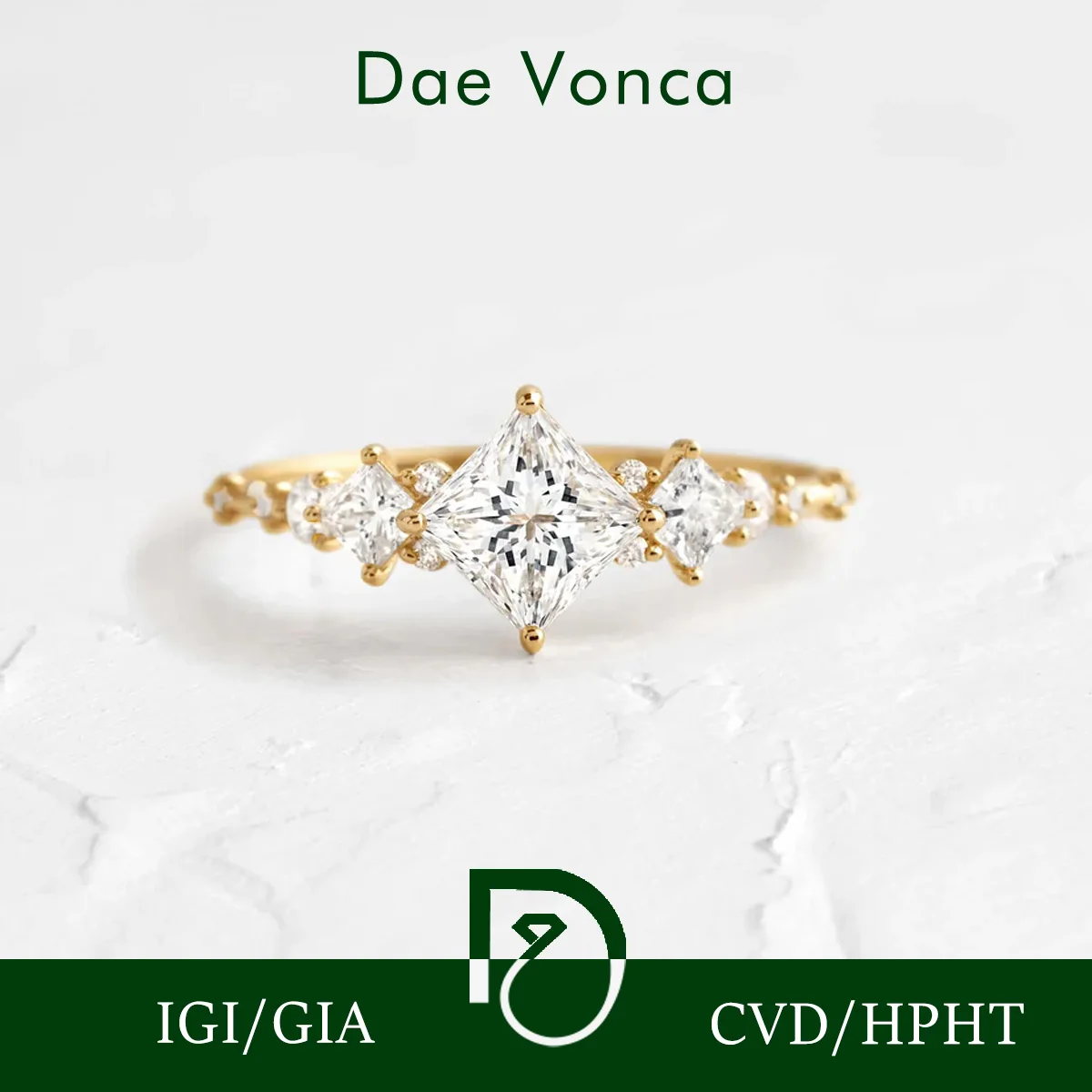 

Princess Square Lab Grown With Zero Emissions Diamond Ring 9K/14K/18K Yellow Gold Vintage Lab Diamond Engagement Ring For Women