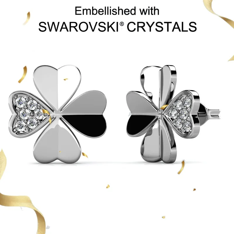 

Daisini 925 Sterling Silver Four Leaf Good Luck Clover Stud Earrings Embellished with Swarovski Crystals Exquisite Jewelry