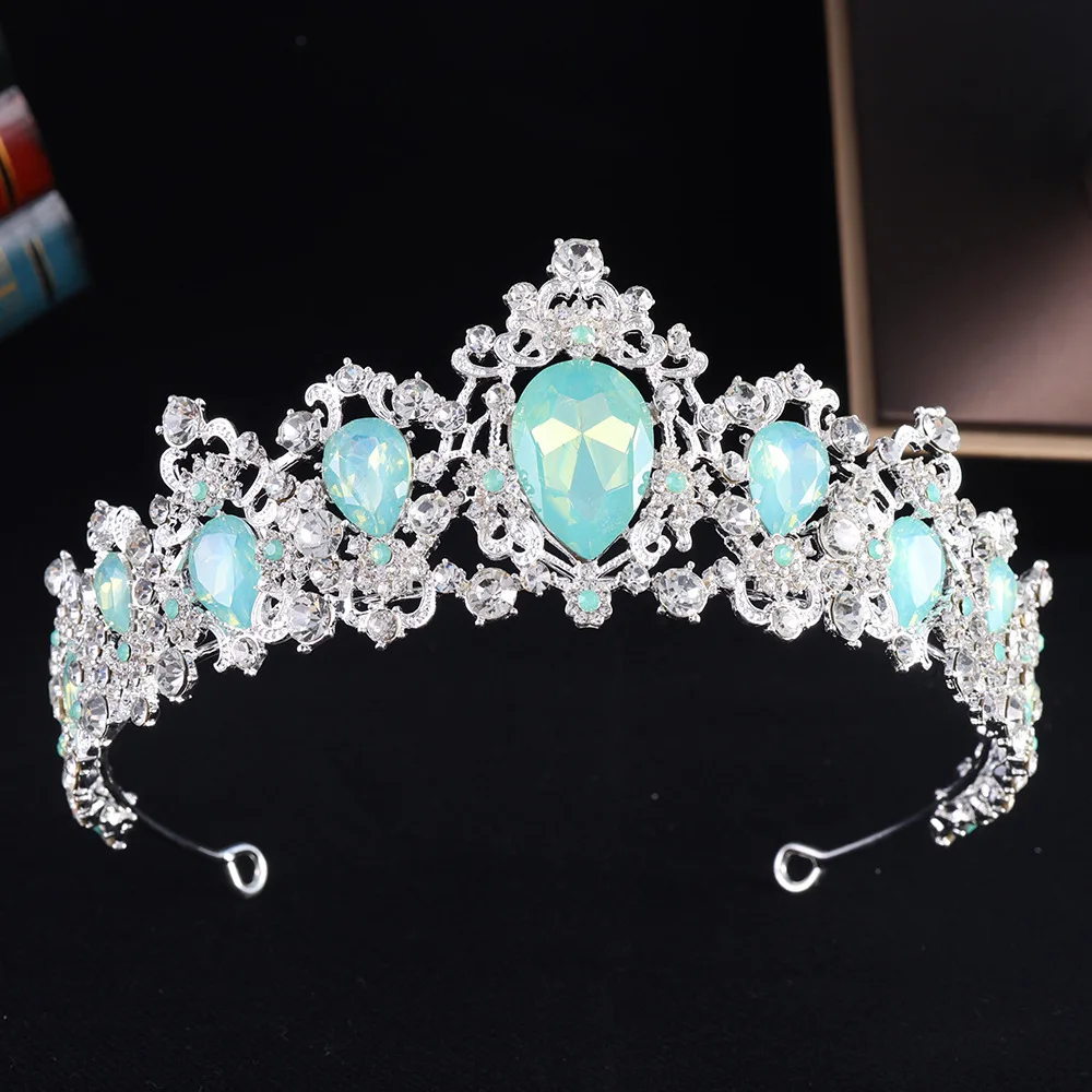 DIEZI  Baroque Vintage Opal Crystal Tiara Crown For Women Wedding Party New Vintage Queen Bridal Bride Hair Dress Accessories