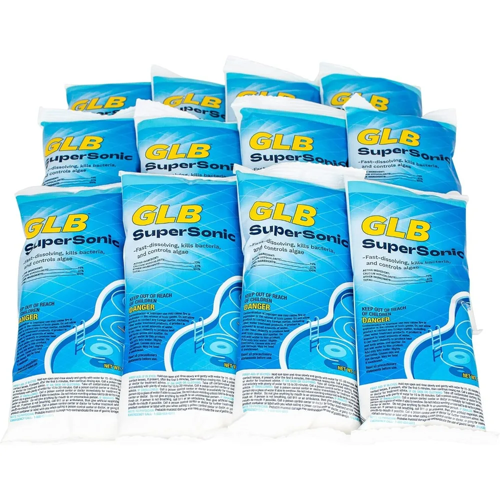 SuperSonic 1 lb x 12 Pack Pool Shock | 73% Calcium Hypochlorite Fast-Dissolving CYA-Free Chlorine Granules for Above Ground