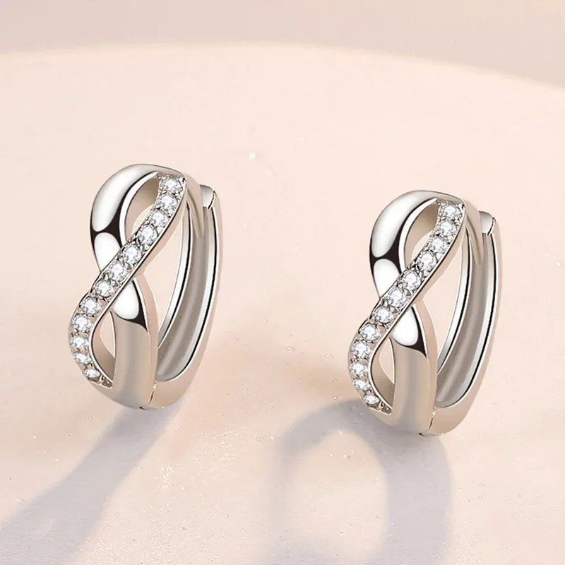 New Arrival Female Earring 925 Silver Needle 8 Shaped Twist Infinity Eternal Endless Zircon Small Earrings for Women Girl Gift